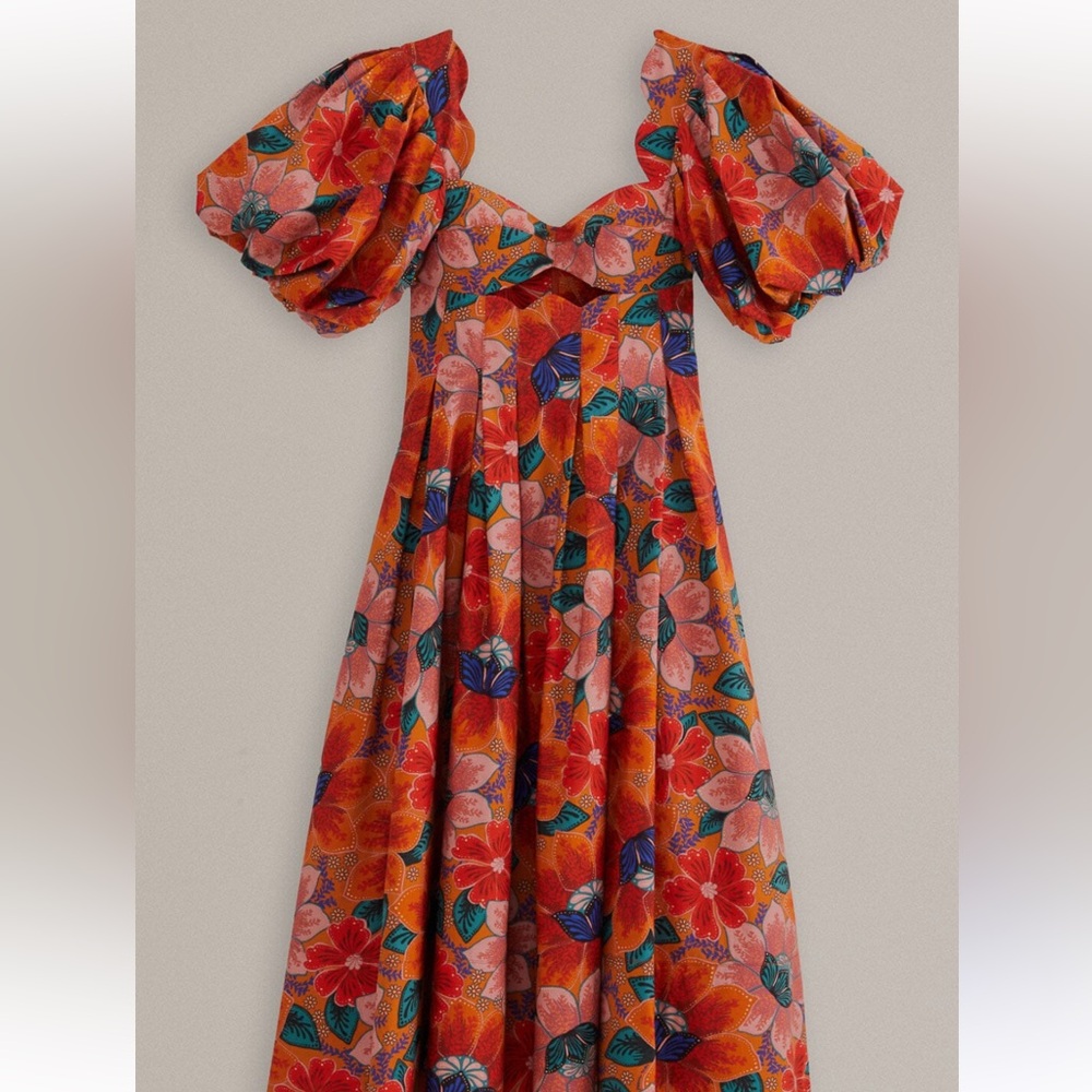 Farm rio Marias cutout pleated floral-print cotton midi dress
